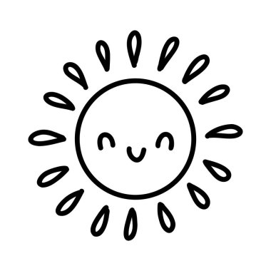 Sevimli çocuklar, el çizimi, siyah beyaz ikon karakterli yüzler. Çocuk tasarımı, bebek baskıları için komik, mutlu, gülümseyen, çizgi film karakteri, klişe sembolü çizmek. Vektör illüstrasyonu