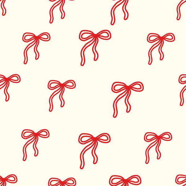 Yumuşak krem arka planında elle çizilmiş kırmızı fiyonklu kusursuz çiftleşme deseni. Kadınsı, romantik ve eğlenceli estetik. Tekstil, duvar kağıdı, ambalaj ve kız dekorasyonu için mükemmel. Vektör illüstrasyonu