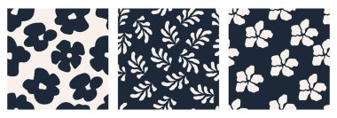 Soyut çiçek desensiz desen seti. Nazik ve sanatsal çiçek deseni tekrar formatında. Duvar kağıdı, kumaş, hediye paketi ve markalaşma için ideal. Vektör illüstrasyonu