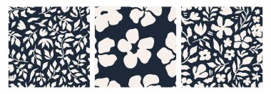 Siyah ve beyaz renklerde soyut, dikişsiz desen. Kusursuz tekrarı olan soyut botanik baskı. Dekoratif amaçlar, ambalaj ve tekstil sanatı için harika. Vektör illüstrasyonu