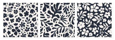 Soyut çiçek desensiz desen seti. Cesur soyut şekilli minimalist çiçek deseni. Duvar kağıdı, kumaş, ambalaj ve dekorasyon için uygun. Vektör illüstrasyonu