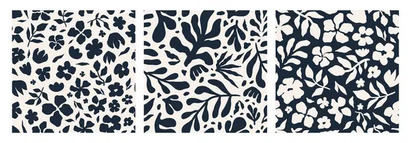 Soyut çiçek desensiz desen seti. Cesur soyut şekilli minimalist çiçek deseni. Duvar kağıdı, kumaş, ambalaj ve dekorasyon için uygun. Vektör illüstrasyonu