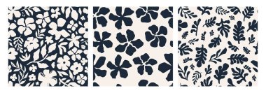 Soyut çiçek desensiz desen seti. Sanatsal yeteneği olan soyut bir çiçek deseni. Tasarım geçmişi, tekstil yüzeyleri ve posterler için uygun. Vektör illüstrasyonu