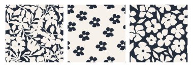 Soyut çiçek desensiz desen seti. Soyut el yapımı çiçek desenli koleksiyon. Kırtasiye, tekstil tasarımı ve hediye paketi için uygun. Vektör illüstrasyonu