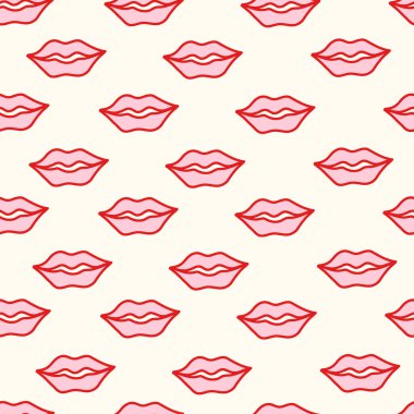 Pembe dudakları ve krem arka planında kırmızı çizgileri olan kusursuz bir çift cinsiyetli. Flört, kız işi ve minimal tasarım moda baskıları, duvar kağıtları, ambalaj ve dijital projeler için mükemmel. Vektör sanatı
