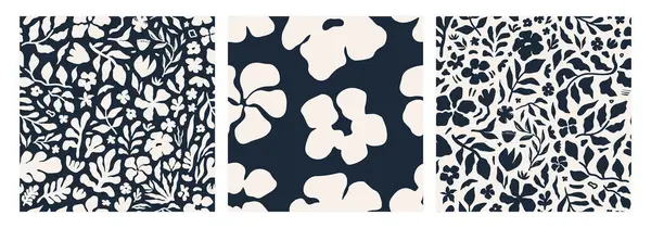 Soyut çiçek desensiz desen seti. Modern çiçek sanatı. Klasik tarzda organik, çiçekli arka plan koleksiyonu. Bahar mevsimi dekorasyon dokusu, çizim, baskı. Vektör illüstrasyonu