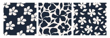 Soyut çiçekli desenler, soyut çiçekli desenler. Modern minimalist tasarım kumaş, ambalaj, duvar kağıtları, arka planlar, kırtasiye malzemeleri ve yaz dekorasyonu için mükemmeldir. Vektör illüstrasyonu