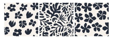 Soyut lacivert çiçekli, açık krem arka planda kusursuz desenler oluşturuldu. Modern minimalist tasarım kumaş, ambalaj, duvar kağıtları, arka plan, kırtasiye ve yaz dekorasyonu için mükemmeldir..