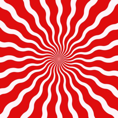 Tatlı kırmızı ve beyaz şeker soyut spiral arka plan. Dalgalı pembe kıvrımlı çizgiler. Noel kutlaması tatili tasarımı. Patlama ya da sürpriz manga tarzı etki. Vektör illüstrasyonu