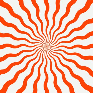 Dalgalı sarmal soyut arkaplan. Radyal çizgiler, güneş patlaması, patlama ya da sürpriz manga tarzı etki. Lolipop, şeker, yoğurt ya da dondurma baskısı. Kırmızı ve beyaz renkler. Vektör illüstrasyonu.