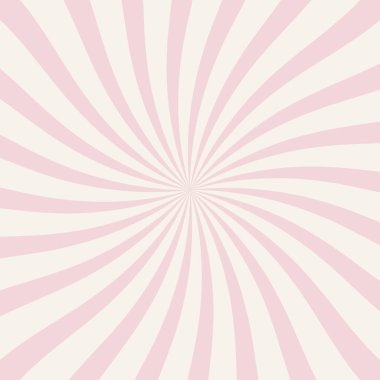 Pembe ve beyaz soyut radyal patlama arka planı. Kıvrımlı çizgili güneş patlaması tasarımı. Klasik, pop sanat, parti temaları, posterler, davetiyeler ve eğlenceli grafik projeler için mükemmel.