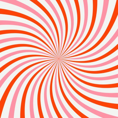 Pembe ve kırmızı çizgili renkli spiral patlak arka plan. Retro radyal güneş patlaması deseni ve hipnotik girdap etkisi. Popüler sanatlar, posterler, parti tasarımları ve klasik grafikler için mükemmel..