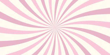 Retro pembe ve krem radyal güneş patlaması arka planı. Yumuşak pastel tonlarıyla klasik komedi tarzı spiral patlama yaptı. Posterler, web tasarımı, davetiyeler, pop sanat temaları ve oyuncu grafikler için mükemmel..
