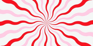Işık arka planında dalgalı kırmızı ve pembe çizgiler olan psikedelik radyal girdap. Canlı soyut tasarım retro posterler, parti temaları, web grafikleri ve pop sanat projeleri için mükemmel.