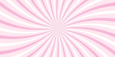 Yumuşak pembe ve beyaz, radyal çizgili güneş patlaması arka planı. Tatlı pastel retro desen, kız tasarımları için ideal bebek partisi davetiyeleri, ambalajlama, veya kawaii ve klasik temalar