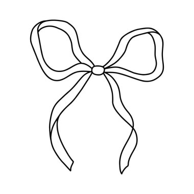 Coquette Style 'da Bow and Ribbon, Şirin Klasik El Yazısı ile Hediye Paketi. Beyaz Arkaplan 'da Doodle Illustration. Vektör Grafik Sanatı