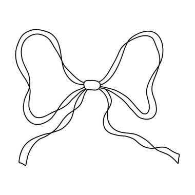 Beyaz arka planda garip siyah kurdele karalaması. Coquette-style minimalist illüstrasyon, moda, güzellik veya düğün tasarımları için mükemmel. Zarif ve oyuncu vektör illüstrasyonu