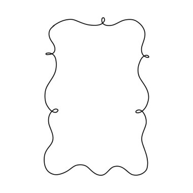 Dalgalı çizgileri ve döngüleri olan garip siyah kurdele çerçevesi. Zarif dikdörtgen sınır tasarımı davetiyeler, kartlar, hatıra defterleri, kadınsı markalar ve romantik festival projeleri için mükemmeldir..