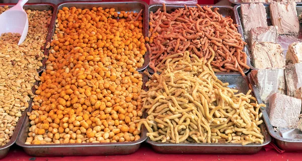Salty Fried Snacks Piles Sold Market Stall — Stock Photo, Image