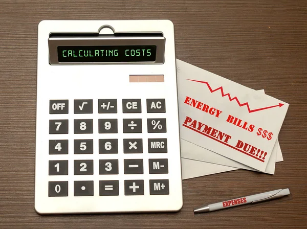 Pile Envelops Unpaid Bills Next Calculator Calculate All Costs — Stock Photo, Image