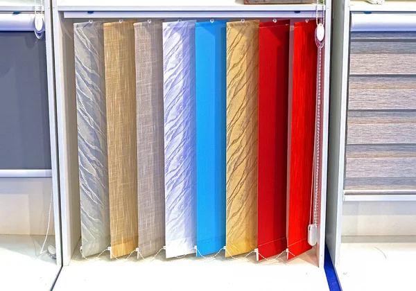 Färgglada Textila Material Fönster Persienner Prover Mönster Bakgrunder — Stockfoto