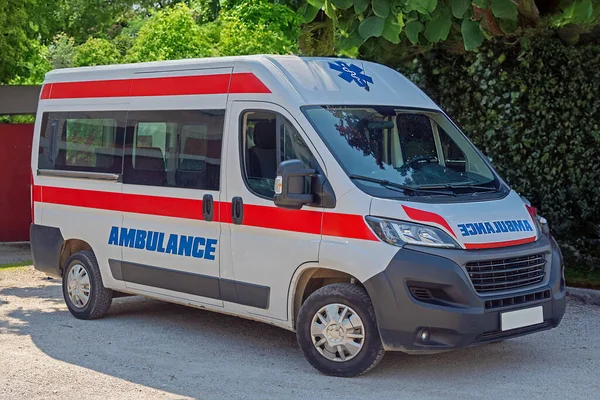 Empty Ambulance Vehicle Parked Street Stock Picture