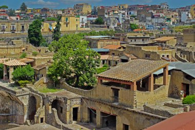 Antik Herculaneum alanı MS 79 'da Vesuvius Dağı' nın püskürmesiyle volkanik küllerin altına gömüldü.