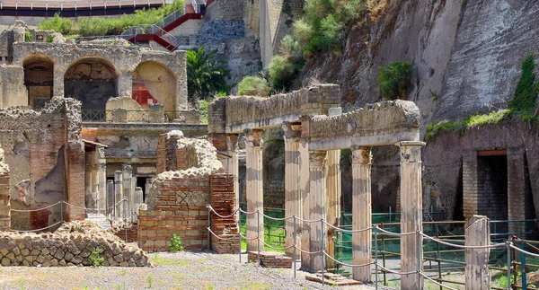 Ruines Excavées Ancien Site Herculanum Enterré Sous Les Cendres Volcaniques Photos De Stock Libres De Droits