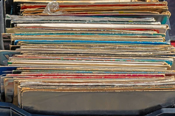 Pile Cardboard Cover Records Sold Market Place — Stock Photo, Image