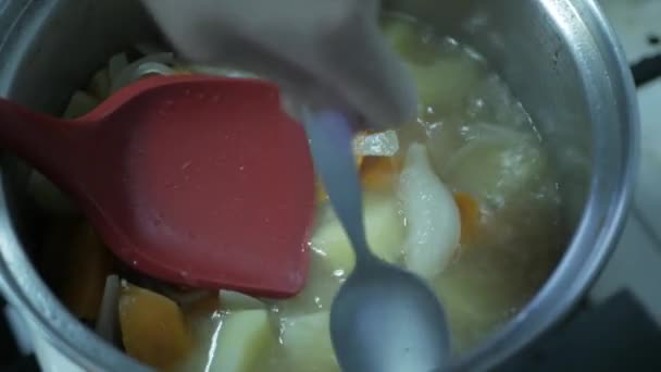Putting Curry Boil Soup Pot Home Cooking Traditional Japanese Curry — Stock Video