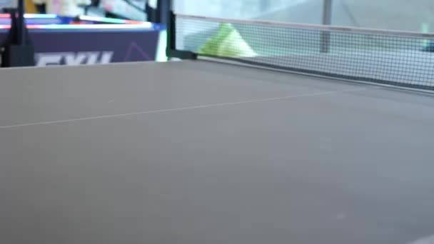 Close View Table While Playing Ping Pong Table Tennis Sport — Stock Video