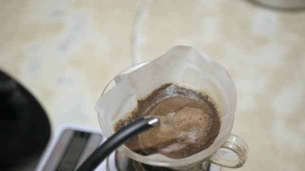 Video Mentre Versando Acqua Bollente Chicco Caffè Macinato Fresco Fare — Video Stock