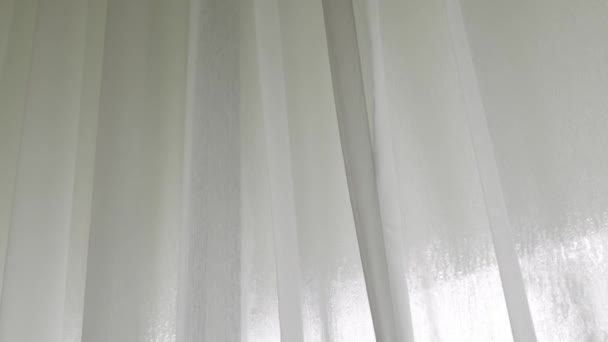 Cortina Blanca Con Luz Solar Través Ventana Acogedor Dormitorio Madrugada — Vídeos de Stock