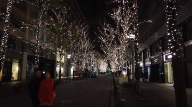 1 Ocak 2020: Tokyo, Japonya: Ginza bölgesindeki ağaçta gece manzaralı güzel ışıklandırma süslemesi ile trafik ve yaya manzarası
