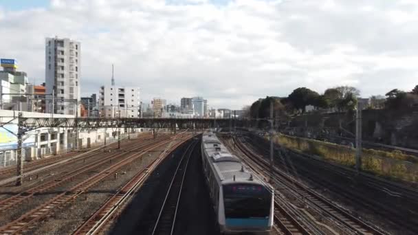 December 2019 Tokyo Japan Landskapsutsikt Ovanifrån Mot Japan Järnvägståg Spårväg — Stockvideo