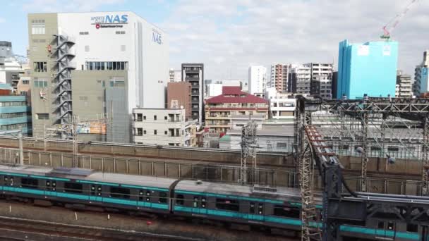Dezembro 2019 Tóquio Japão Vista Panorâmica Cima Para Trem Ferroviário — Vídeo de Stock