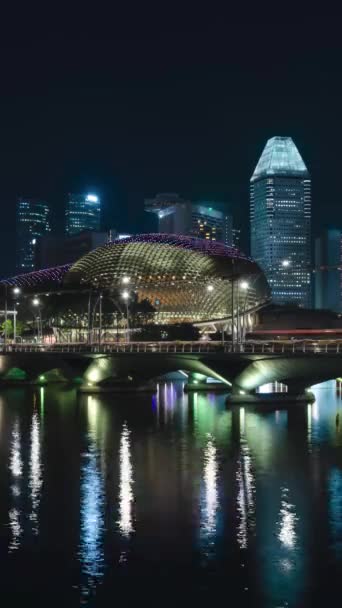 Vertikální Timelapse Pohled Singapurský Přístav Zálivu Výškovým Mrakodrapem Budovy Provoz — Stock video