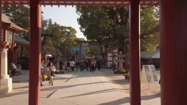 2022年11月15日 福岡県福岡市 秋の昼間に多くの観光客が訪れる福岡県太宰府市の伝統的な日本の寺院 — ストック動画