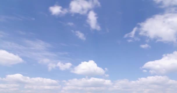青い空のタイムラプスビュー白いふわふわの白い雲 積雲の雲夏の青空の時間の経過 自然の天気青い空 白い雲の背景 — ストック動画