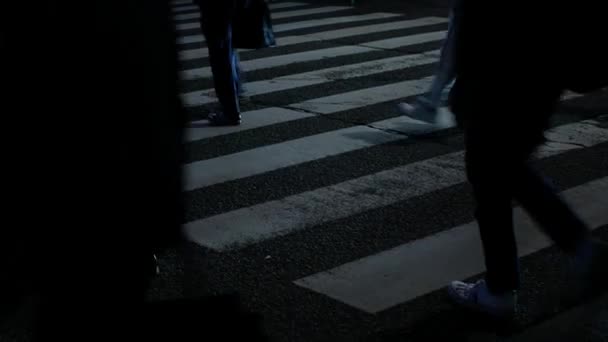Menschen Die Nachts Die Straße Überqueren Dicht Dicht Mit Menschen — Stockvideo