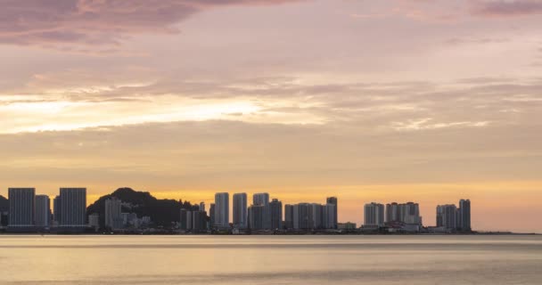 Zeitraffer Silhouette Blick Auf Waterfront City Mit Hochhaus Wolkenkratzer Gebäude — Stockvideo