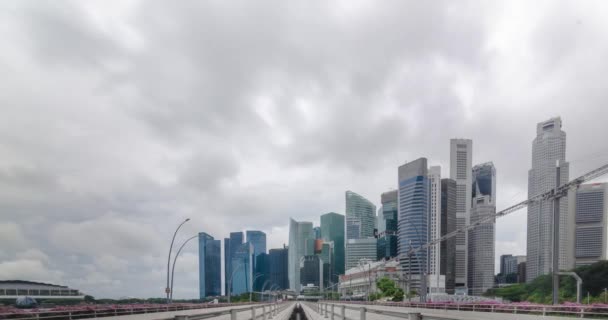 Timelapse Pohled Singapurský Přístav Zálivu Výškovým Mrakodrapem Budovy Merlion Socha — Stock video