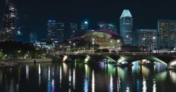 Timelapse Pohled Singapurský Přístav Zálivu Výškovým Mrakodrapem Budovy Provoz Ulici — Stock video