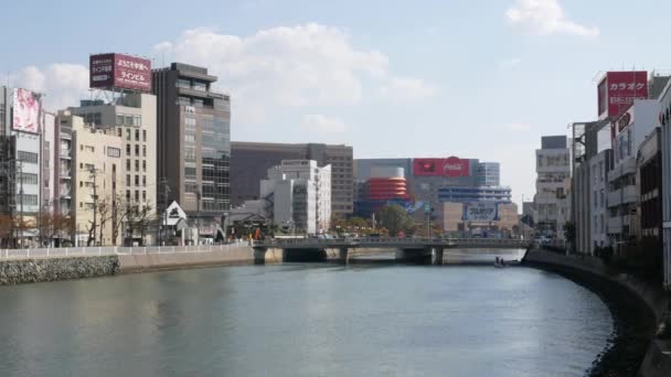 November 2022 Fukuoka Japan Landscape View Modern Buildings Advertising Signboards — Stok video