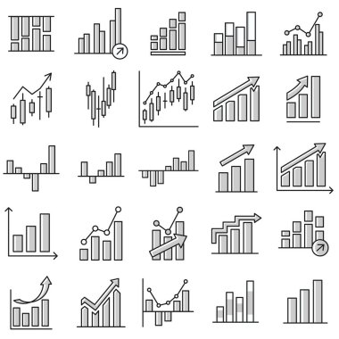 set of bar price chart diagram financial stock price icon bullish bearish market in minimal mono design