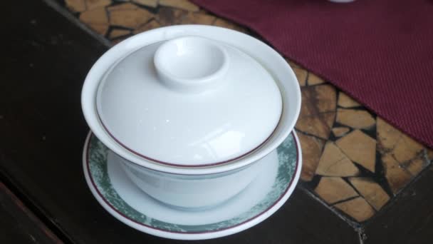 Grab Erh Tea Draink Traditional Chinese Tea Ceremony Tea Table — Stock videók
