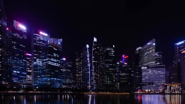 Timelapse Visão Noturna Escritório Financeiro Arranha Céus Edifício Torre Cingapura — Vídeo de Stock