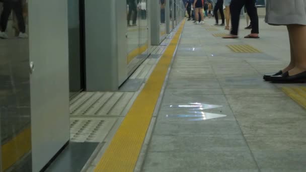 Vista Para Plataforma Transporte Público Trem Com Muitos Passageiros Esperando — Vídeo de Stock