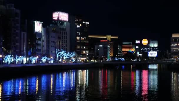 Noviembre 2022 Fukuoka Japón Vista Panorámica Edificios Modernos Con Letreros — Vídeos de Stock