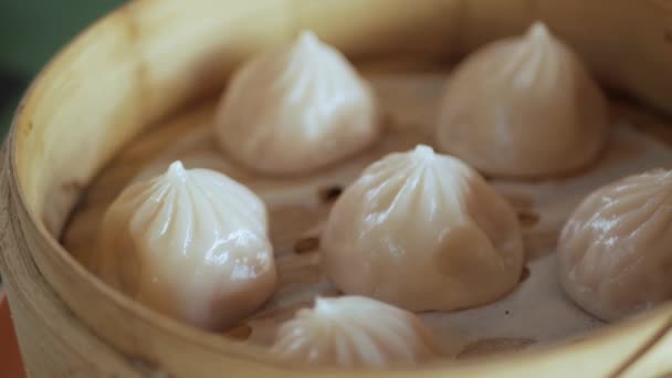 Ver Cerca Motion Video Xiao Long Bao Streamed Pork Dumplings — Vídeos de Stock